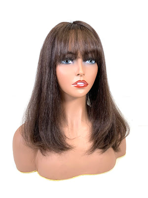 Hair Topper with Kinky Straight Bangs -100% Human Hair 14"