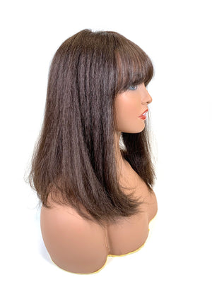 Hair Topper with Kinky Straight Bangs -100% Human Hair 14"