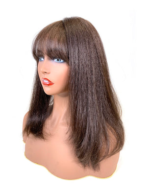 Hair Topper with Kinky Straight Bangs -100% Human Hair 14"