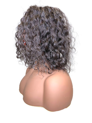 Hair Topper with Kinky Wave-100% Human Hair 12" - Gray Mixed