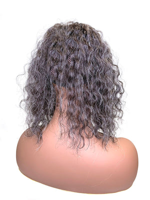 Hair Topper with Kinky Wave-100% Human Hair 12" - Gray Mixed