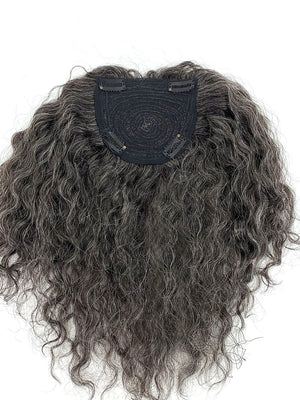 Hair Topper with Kinky Wave-100% Human Hair 12" - Gray Mixed