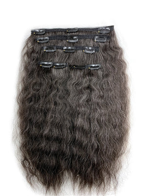 5 piece Kinky Straight 14" Clip on Hair, 75% Gray Hair 25% Black - Hairesthetic