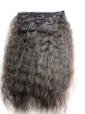 5 piece Kinky Wave 14" Clip on Hair, 25% Gray Hair - Hairesthetic