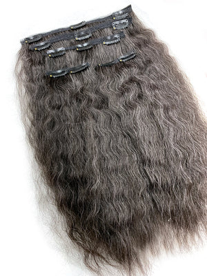 5 piece Kinky Wave 14" Clip on Hair, 25% Gray Hair - Hairesthetic