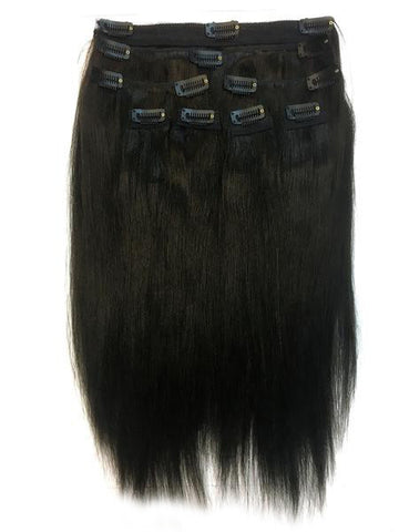 Clip on Human Hair in Yaki Straight 14" - Hairesthetic