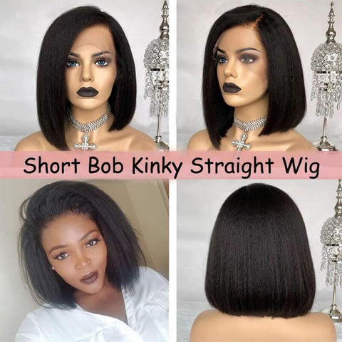 Kinky Straight Bob Wig Bob Lace Front Human Hair Wigs