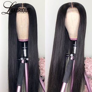 Natural Black Colored Straight Lace Front Human Hair Wig 180 Density