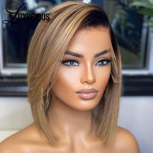 Dark Rooted with Honey Blonde Colored Lace Front Bob Wig.
