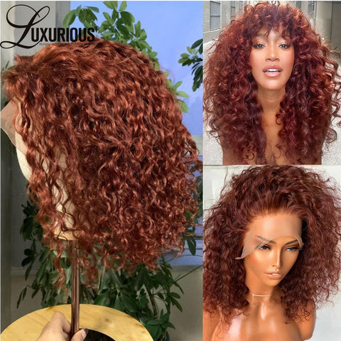 Honey Brown Lace Front Wigs, 100% Human Hair Kinky Curly Wig.