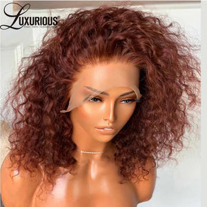 Honey Brown Lace Front Wigs, 100% Human Hair Kinky Curly Wig.