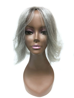 Gray Human Hair Topper with Kinky Straight 12"