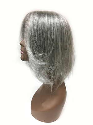 Gray Human Hair Topper with Kinky Straight 12"