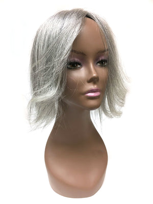 Gray Human Hair Topper with Kinky Straight 12"