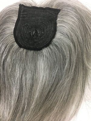 Gray Human Hair Topper with Kinky Straight 12"