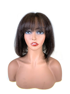 Hair Topper with Kinky Straight Bang 100% Human Hair 12"