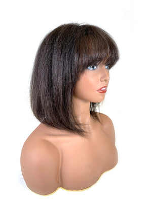 Hair Topper with Kinky Straight Bang 100% Human Hair 12"