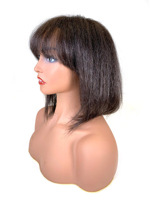 Hair Topper with Kinky Straight Bang 100% Human Hair 12"