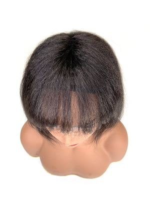 Hair Topper with Kinky Straight Bang 100% Human Hair 12"