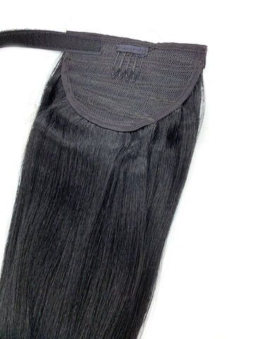 Wrap Around 100% Human Hair Ponytail in Yaki Perm Straight 14" - Hairesthetic